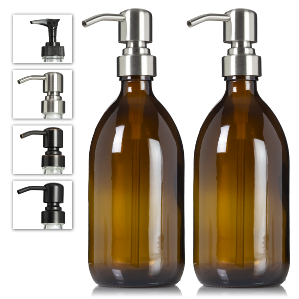2 Amber Glass 16 oz Apothecary Pump Bottles Online now - Image 3
