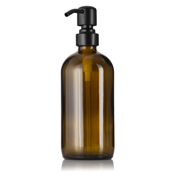 Amber Glass 16 oz Boston Round Soap Dispenser Pump Bottle Discount - Image 4